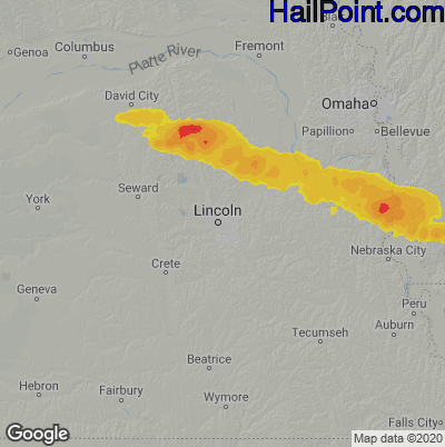 Hail Map for Lincoln, NE Region on June 20, 2025