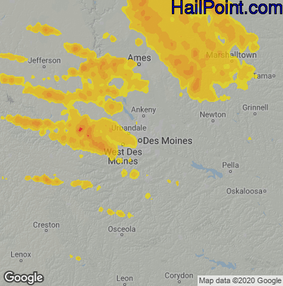 Hail Map for Des Moines, IA Region on June 20, 2025