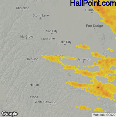 Hail Map for Carroll, IA Region on June 20, 2025