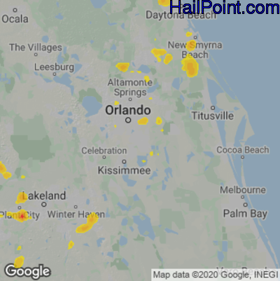 Hail Map for Orlando, FL Region on June 20, 2025