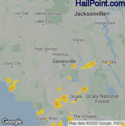 Hail Map for Gainesville, FL Region on June 20, 2025