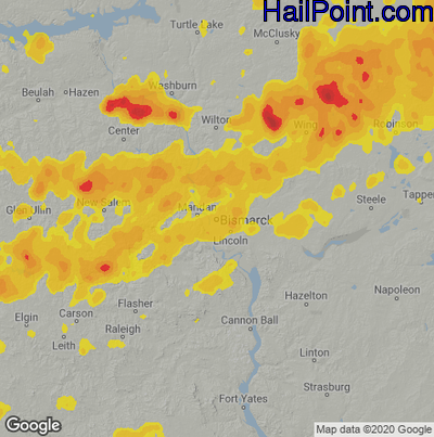 Hail Map for Bismark, ND Region on June 21, 2025 