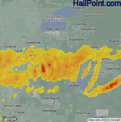 Hail Map for Bemidji, MN Region on June 21, 2025