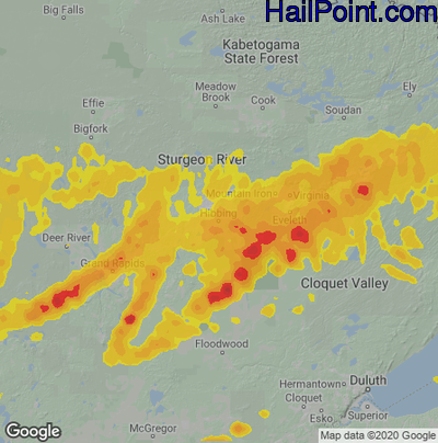 Hail Map for Hibbing, MN Region on June 21, 2025