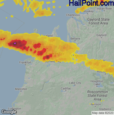 Hail Map for Traverse City, MI Region on June 21, 2025