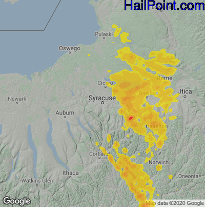 Hail Map for Syracuse, NY Region on June 22, 2025