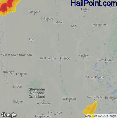 Hail Map for Fargo, ND Region on June 22, 2025 