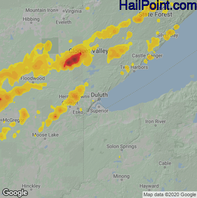 Hail Map Duluth, MN June 23, 2025 