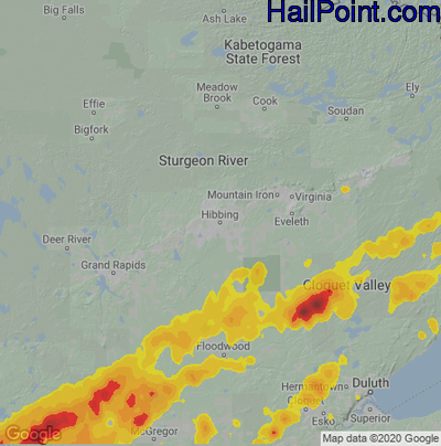 Hail Map Hibbing, MN June 23, 2025 