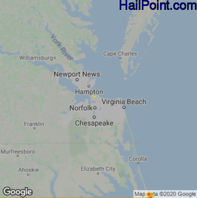 Hail Map for Norfolk, VA Region on June 24, 2025