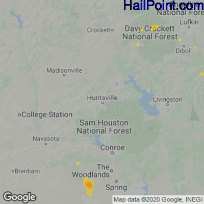 Hail Map for Huntsville, TX Region on June 24, 2025