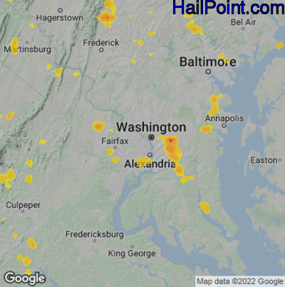 Hail Map for Arlington, VA Region on June 25, 2025