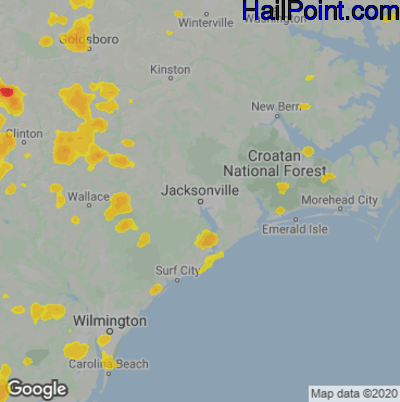 Hail Map for Jacksonville, NC Region on June 25, 2025