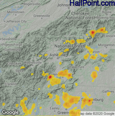 Hail Map for Asheville, NC Region on June 25, 2025