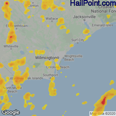 Hail Map for Wilmington, NC Region on June 25, 2025 