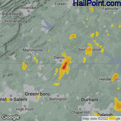 Hail Map for Danville, VA Region on June 25, 2025
