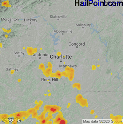 Hail Map for Charlotte, NC Region on June 25, 2025 