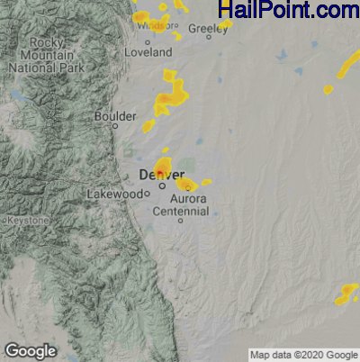 Hail Map for Denver, CO Region on June 25, 2025 
