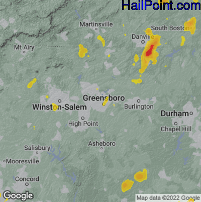 Hail Map for Greensboro, NC Region on June 25, 2025