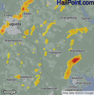 Hail Map for Allendale, SC Region on June 26, 2025 