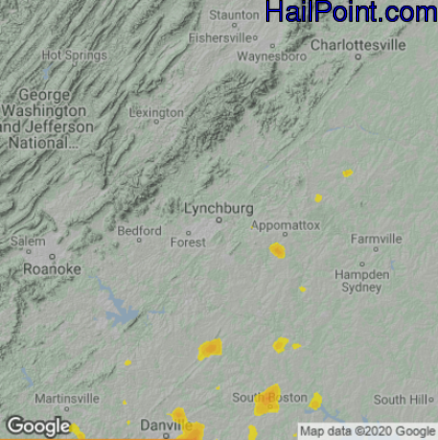 Hail Map for Lynchburg, VA Region on June 26, 2025 
