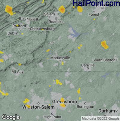 Hail Map for Martinsville, VA Region on June 26, 2025