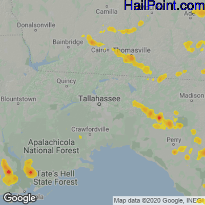 Hail Map for Tallahassee, FL Region on June 26, 2025