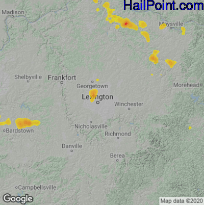 Hail Map for Lexington, KY Region on June 26, 2025