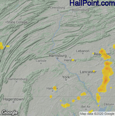 Hail Map for Harrisburg, PA Region on June 26, 2025