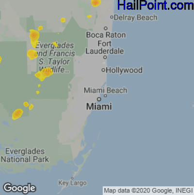 Hail Map for Miami, FL Region on June 27, 2025