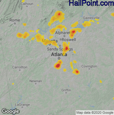 Hail Map for Atlanta, GA Region on June 27, 2025