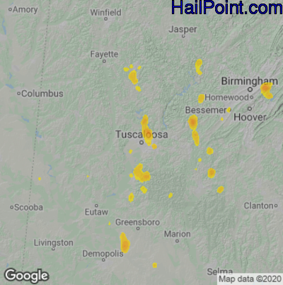 Hail Map for Tuscaloosa, AL Region on June 27, 2025
