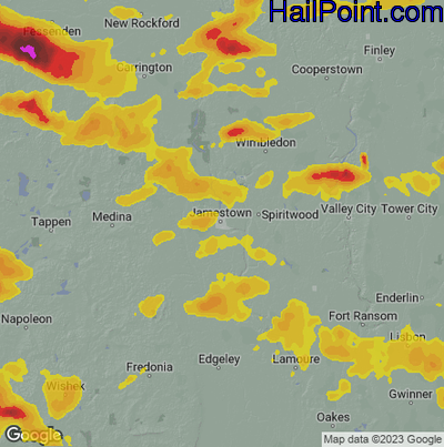 Hail Map for Jamestown, ND Region on June 28, 2025