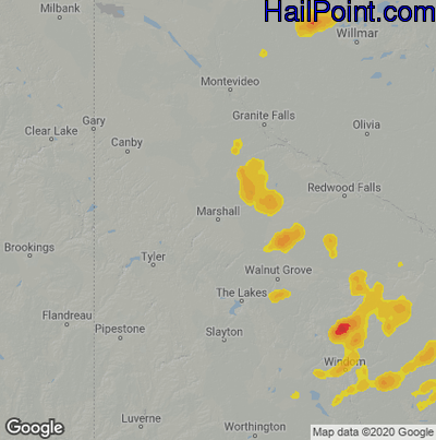 Hail Map Marshall, MN June 28, 2025 