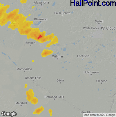 Hail Map Willmar, MN June 28, 2025 