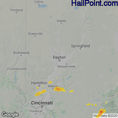 Hail Map for Dayton, OH Region on June 28, 2025 