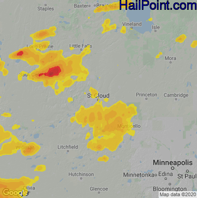 Hail Map St Cloud, MN June 29, 2025 