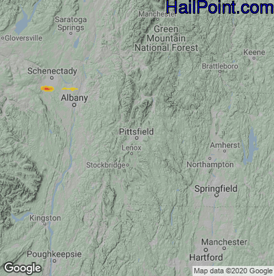 Hail Map for Pittsfield, MA Region on June 29, 2025