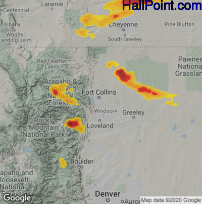 Hail Map for Fort Collins, CO Region on June 29, 2025
