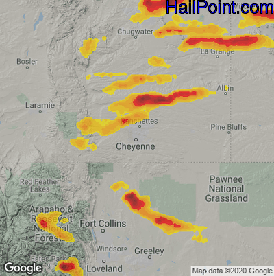 Hail Map for Cheyenne, WY Region on June 29, 2025 