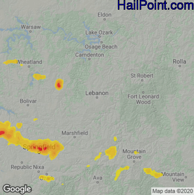 Hail Map for Lebanon, MO Region on June 29, 2025 
