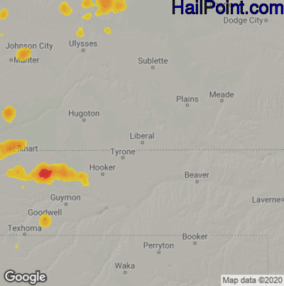 Hail Map for Liberal, KS Region on June 29, 2025