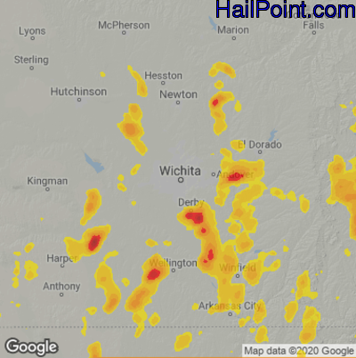 Hail Map for Wichita, KS Region on June 29, 2025