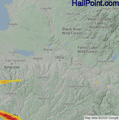 Hail Map for Utica, NY Region on July 3, 2025
