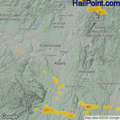 Hail Map for Albany, NY Region on July 3, 2025