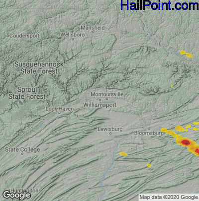 Hail Map Willamsport, PA July 03, 2025 