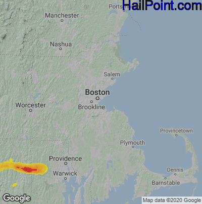 Hail Map Boston, MA July 03, 2025 
