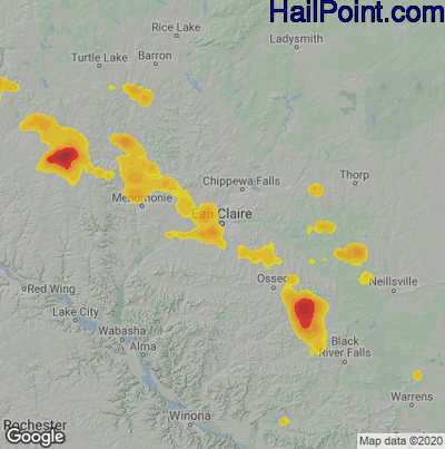 Hail Map Eau Claire, WI July 04, 2025 