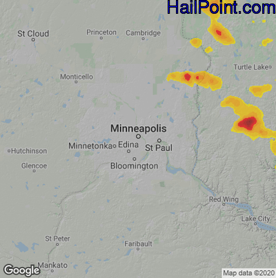 Hail Map for Minneapolis, MN Region on July 4, 2025