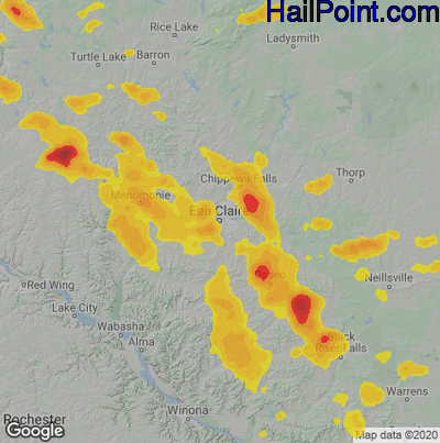 Hail Map for Eau Claire, WI Region on July 4, 2025